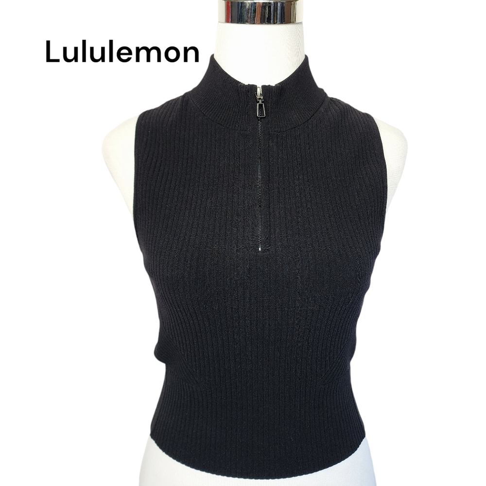 Lululemon Sz M Croppes Ribbed Open Back Half-Zip Sweater Top.